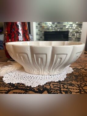 Vintage Haeger USA White Greek Key Console Planter | Mid Century Ceramic Bowl